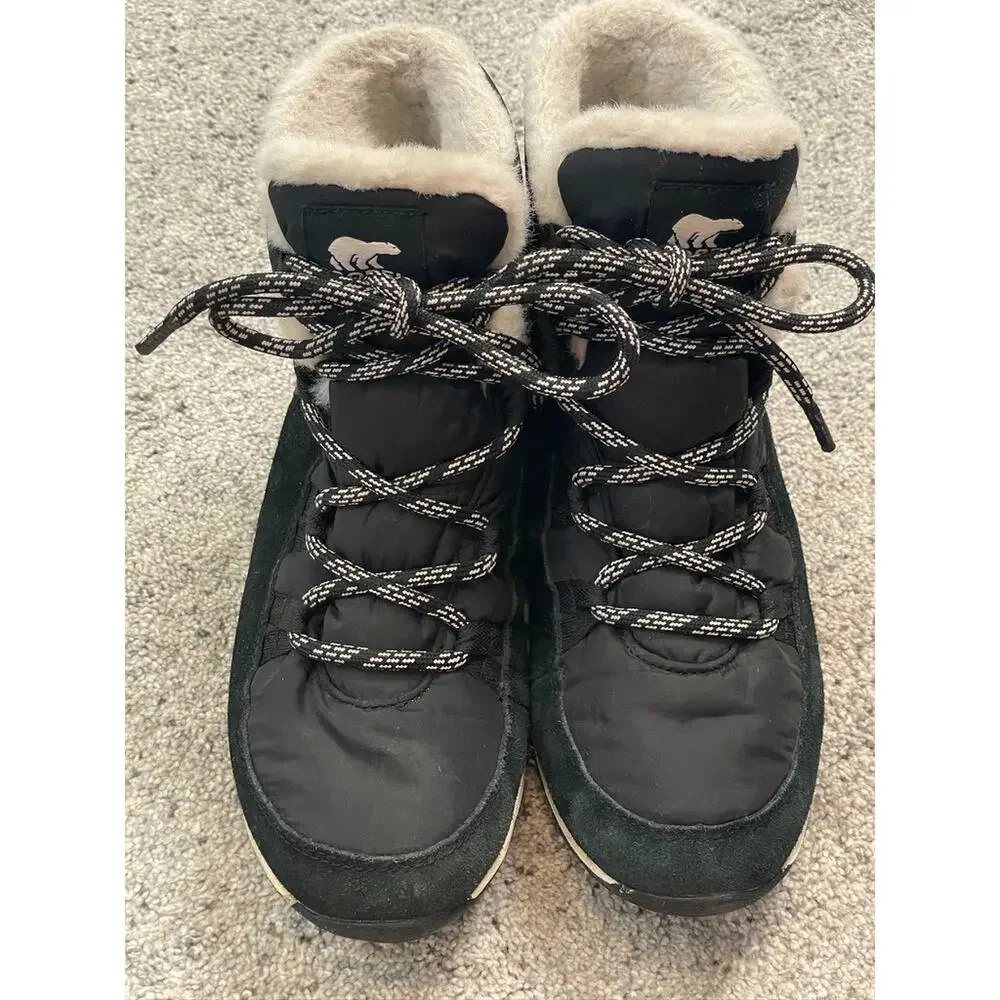 Sorel Women's Explorer Joan Waterproof Boots Sz 7.5 Suede Faux Fur Black Outdoor - Picture 9 of 16